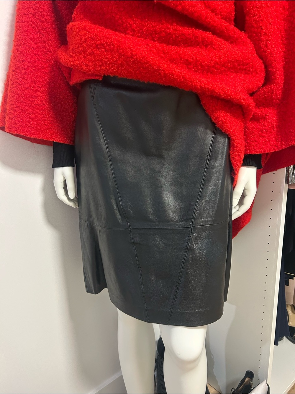 Classic Black Leather Pencil Skirt
